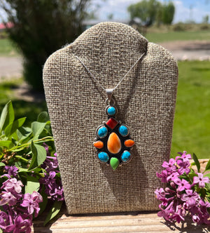 Mult. Turquoise and Stones  Color Pendant